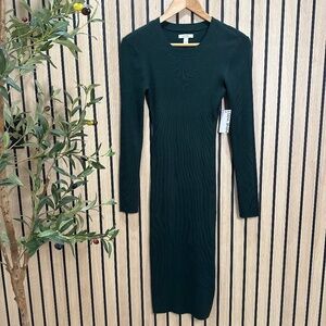 NWT - Nine West Ribbed Knit Long Sleeve Midi Dress